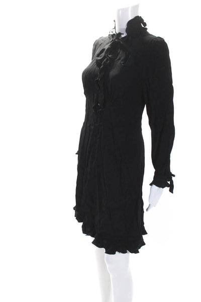 Zimmermann Womens Black Ruffle V-Neck Long Sleeve Mini Shift Dress Size 0