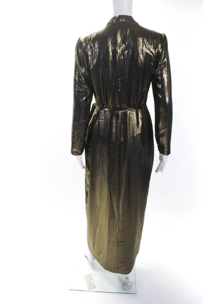 L'Agence Womens Metallic Gold Black V-Neck Long Sleeve Wrap Dress Size S