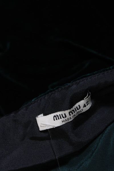 Miu Miu Womens Green Velour Crew Neck Short Sleeve Mini A-Line Dress Size 42