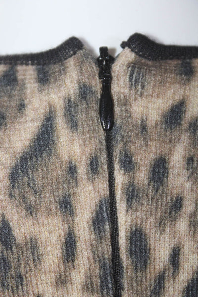 Giambattista Valli Womens Brown Animal Print Long Sleeve Sweater Dress Size XS
