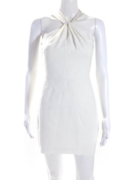 Elie Tahari Womens White Halter Zip Back Sleeveless Lined Shift Dress Size 0