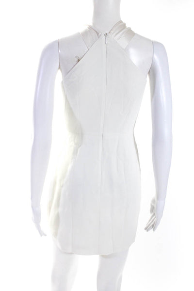 Elie Tahari Womens White Halter Zip Back Sleeveless Lined Shift Dress Size 0