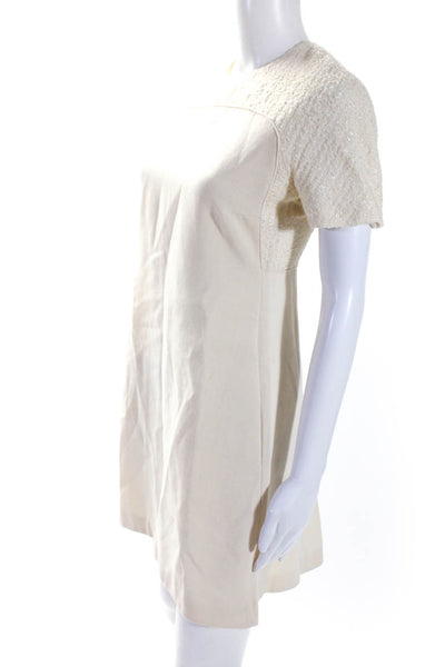 Giambattista Valli Womens Cream Wool Crew Neck Short Sleeve Shift Dress Size XXS