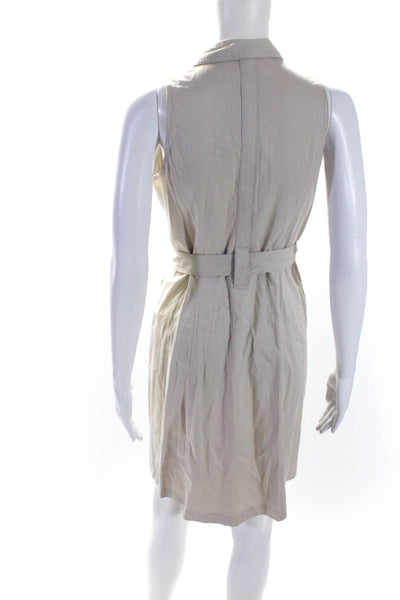 Elie Tahari Womens Cotton Collared Belted Sleeveless Button Up Dress Tan Size 4