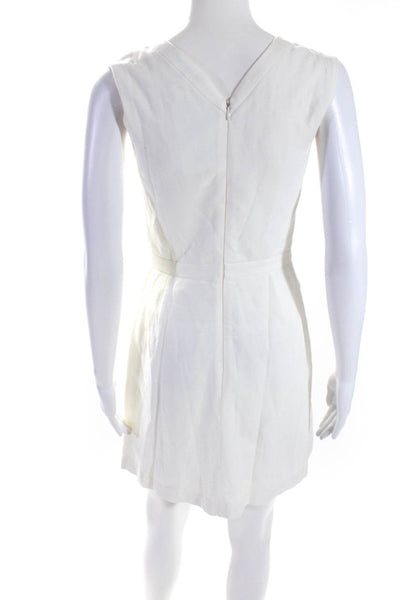 Theory Womens Pleated V-Neck Sleeveless Zip Up Fit + Flare Dress White Size 2
