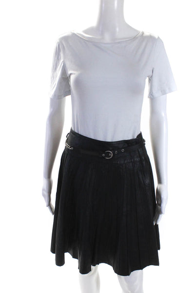 The Wrights Womens Leather Pleated Chain Detail Zip Up Skirt Black Size 6