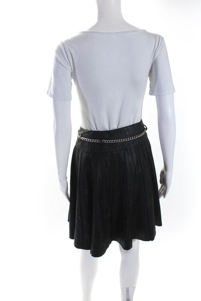 The Wrights Womens Leather Pleated Chain Detail Zip Up Skirt Black Size 6