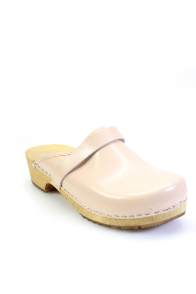 Bjork Swedish Comfort Womens Wooden Platform Leather Clogs Beige Size 41 11