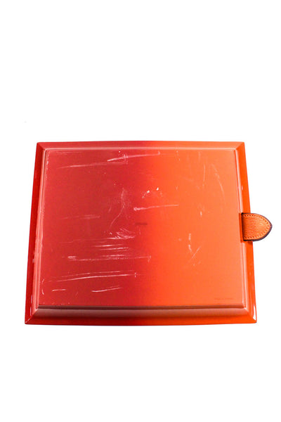 Hermes Orange Red Ombre Lacquered Wood Atrium Rectangular Change Tray 9.5"x 8.5"