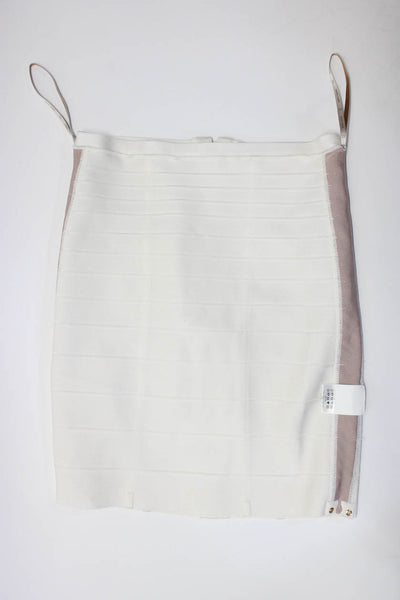 Herve Leger by Max Azria Womens Lace Up Lined Short Bandage Skirt White Size M