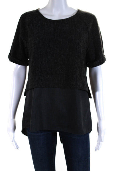 Elie Tahari Womens Half Sleeve Round Neck Split Hem Layered Blouse Black Size M