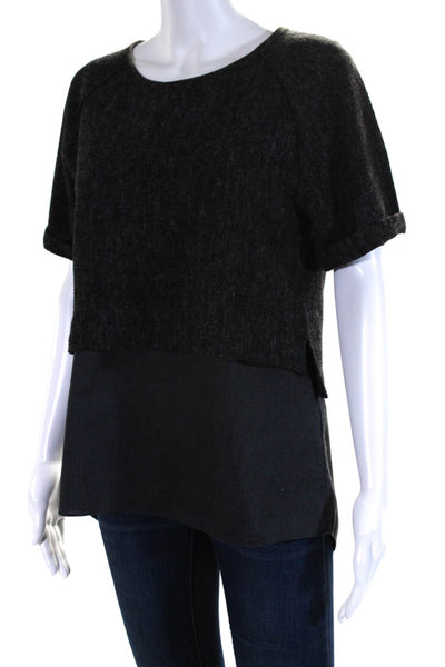 Elie Tahari Womens Half Sleeve Round Neck Split Hem Layered Blouse Black Size M