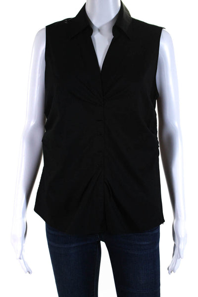 Elie Tahari Womens Cotton Collared Side Zip Sleeveless Blouse Top Black Size M