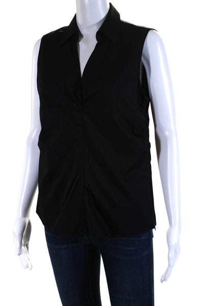 Elie Tahari Womens Cotton Collared Side Zip Sleeveless Blouse Top Black Size M