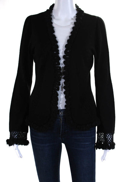 Nanette Lepore Womens Wool Blend V-Neck Button Up Cardigan Sweater Black Size L
