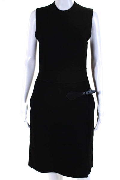 A.L.C. Womens Leather Trim Stretch Knit Round Neck Sleeveless Dress Black Size M