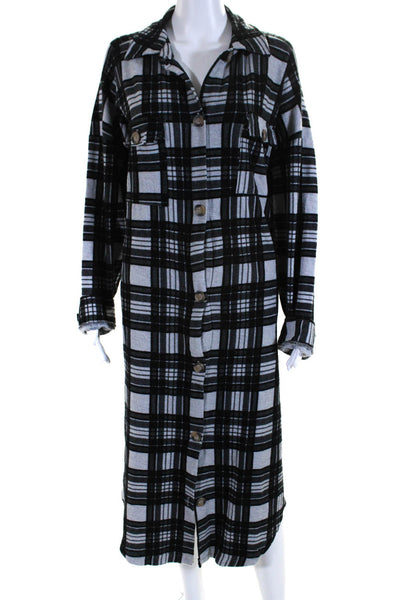 Electric & Rose Womens Cotton Plaid Collared Button Up Maxi Dress Gray Size M
