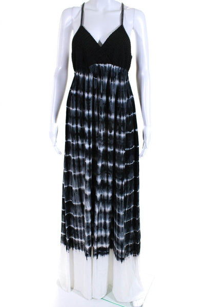 Splendid Womens Tie Dye Stretch Waist V-Neck Sleeveless Maxi Dress Black Size M