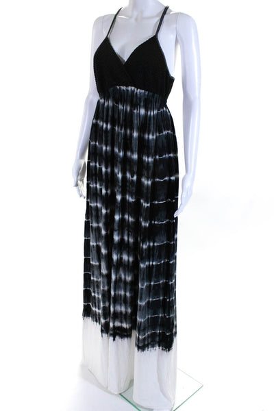 Splendid Womens Tie Dye Stretch Waist V-Neck Sleeveless Maxi Dress Black Size M