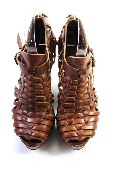 Givenchy Womens Leather Strappy Open Toe Zip Up Wedge Sandals Brown Size 8.5