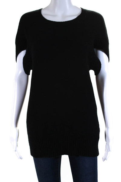 Velvet Womens Cashmere Short Sleeves Crew Neck Sweater Black Size Petite