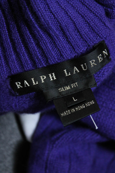 Ralph Lauren Black Label Womens Cable Knit Turtleneck Sweater Purple Size Large