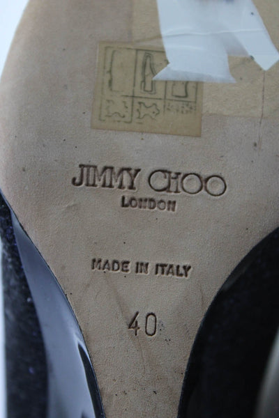 Jimmy Choo Womens Sequined Peep Toe Wedge Pumps Black Size 40 10