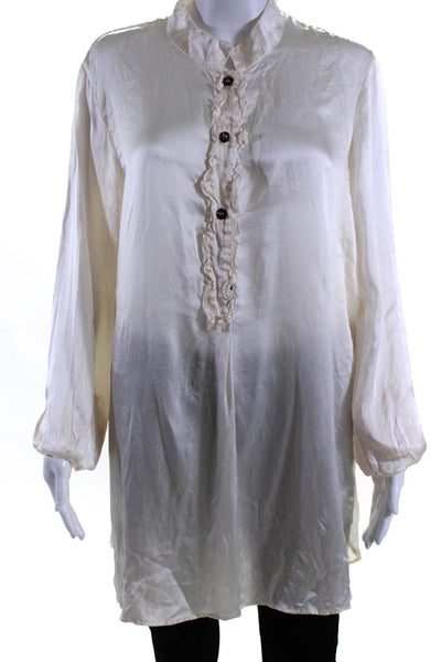 CP Shades Women's Round Neck Half Button Long Sleeves Tunic Blouse Beige Size M