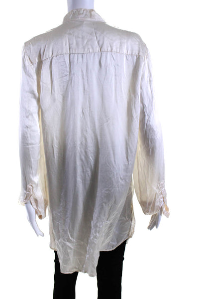 CP Shades Women's Round Neck Half Button Long Sleeves Tunic Blouse Beige Size M