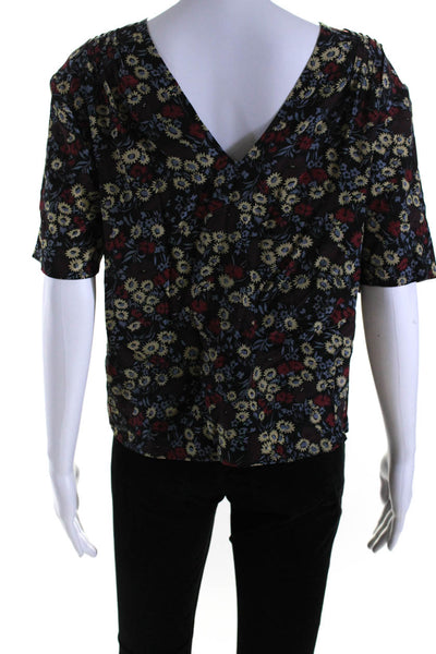 No. 6 Store Womens Silk Floral Print Short Sleeves Blouse Black Size 2