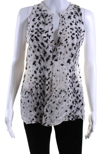 Joie Womens Silk Animal Print Tank Top White Black Size Small