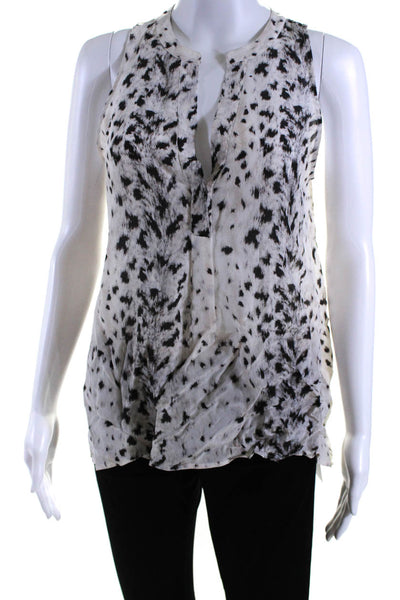 Joie Womens Silk Animal Print Tank Top White Black Size Small