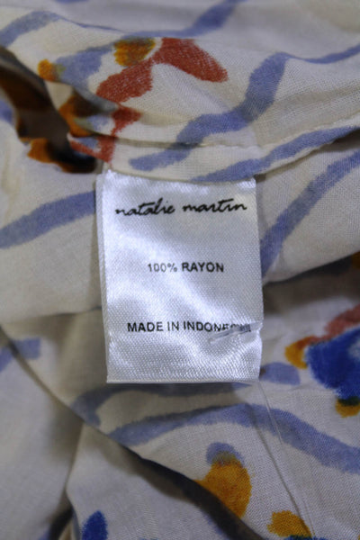 Natalie Martin Womens Button Down Blouse White Multi Colored Size Small