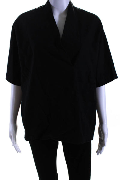 Shaina Mote Womens Short Sleeves V Neck Blouse Black Cotton Size 4