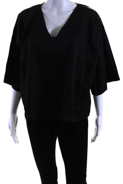 Sunja Link Womens Short Sleeves V Neck Blouse Black Cotton Size 1