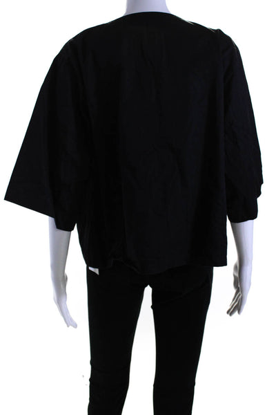 Sunja Link Womens Short Sleeves V Neck Blouse Black Cotton Size 1