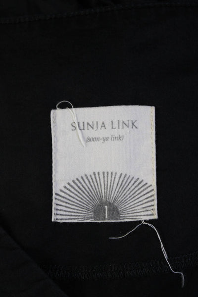 Sunja Link Womens Short Sleeves V Neck Blouse Black Cotton Size 1