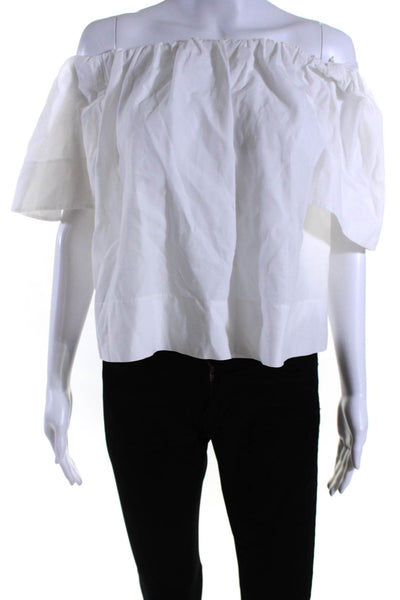 Vince Womens Short Sleeves Cropped Blouse White Cotton Size Small