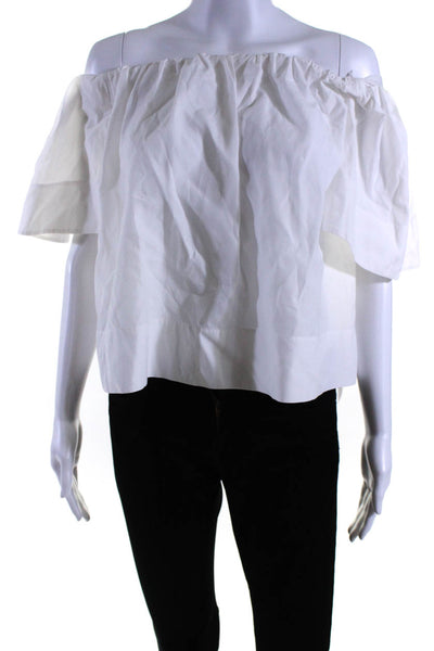 Vince Womens Short Sleeves Cropped Blouse White Cotton Size Small