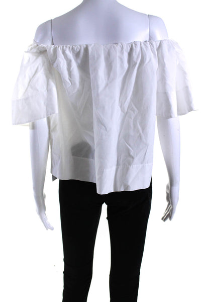 Vince Womens Short Sleeves Cropped Blouse White Cotton Size Small