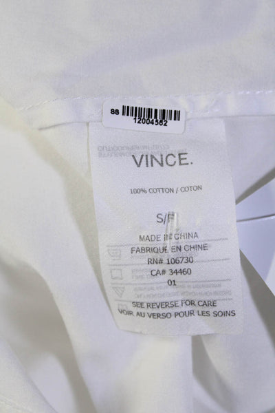 Vince Womens Short Sleeves Cropped Blouse White Cotton Size Small