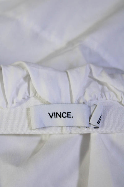 Vince Womens Short Sleeves Cropped Blouse White Cotton Size Small