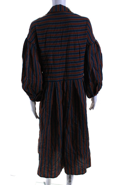 Bibliotheque Womens Striped Button Down A Line Dress Brown Blue Size EUR 38