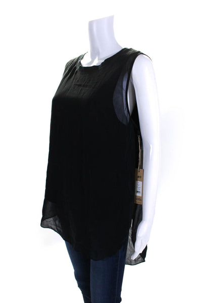 Go By GoSilk Womens Silk Double Layer Asymmetrical Tank Top Black Size Large