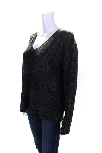 360 Cashmere Womens Snakeskin Print V Neck Sweater Gray Size Medium