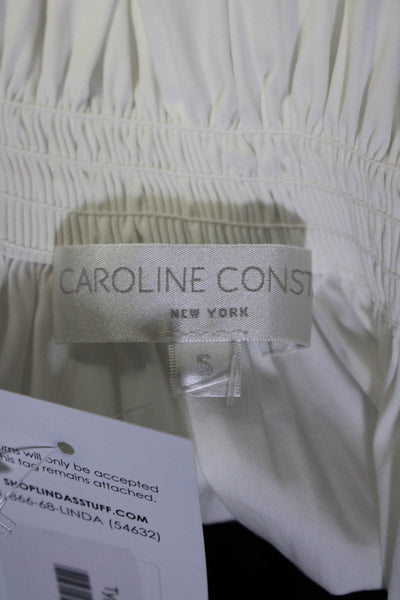 Caroline Constas Womens Button Front Short Sleeve Ruffle Top White Cotton Small