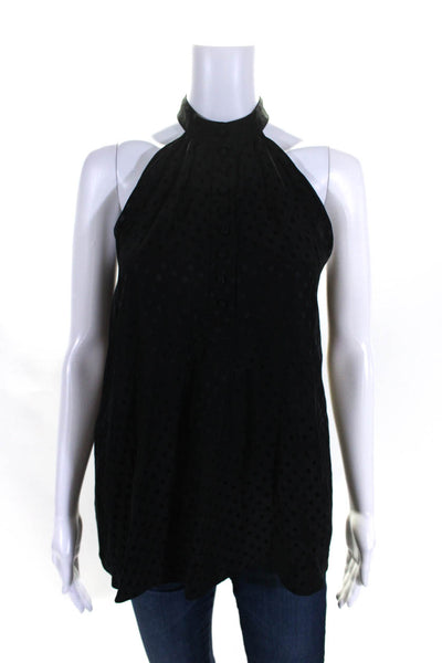 Balenciaga Womens Sleeveless Half Button Silk Polka Dot Top Black Size FR 38