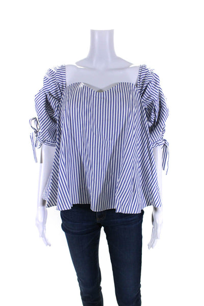 Caroline Constas Womens 3/4 Sleeve Sweetheart Striped Top White Blue Size Small