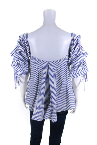 Caroline Constas Womens 3/4 Sleeve Sweetheart Striped Top White Blue Size Small