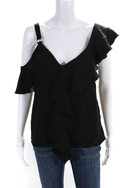 Proenza Schouler Womens Ruffled Cold Shoulder Silk Tiered Top Black Size 2